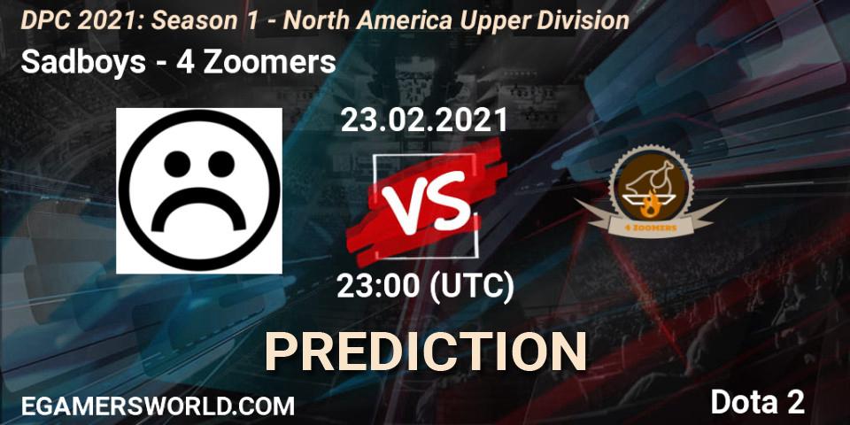 Sadboys vs 4 Zoomers: Betting TIp, Match Prediction. 23.02.2021 at 22:59. Dota 2, DPC 2021: Season 1 - North America Upper Division