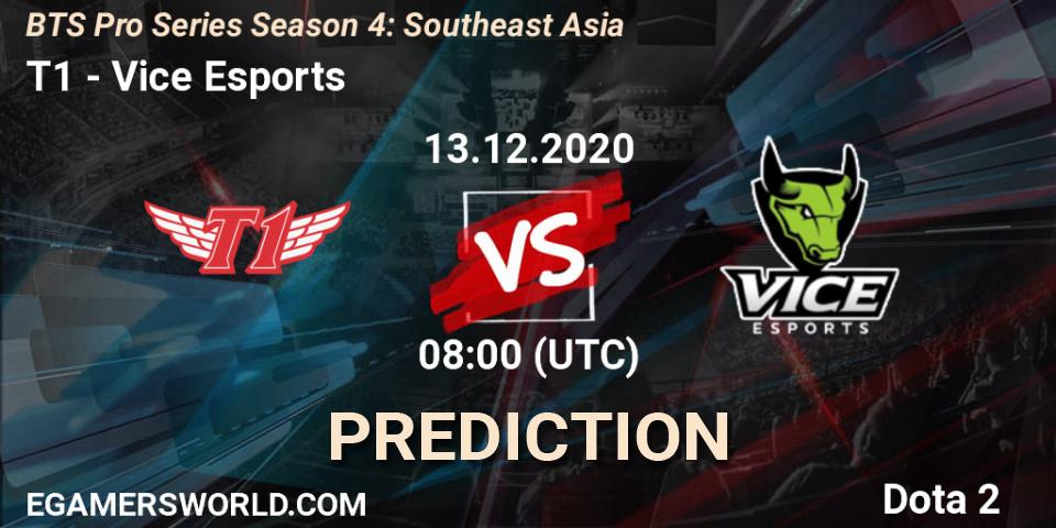 T1 vs Vice Esports: Betting TIp, Match Prediction. 13.12.2020 at 06:01. Dota 2, BTS Pro Series Season 4: Southeast Asia
