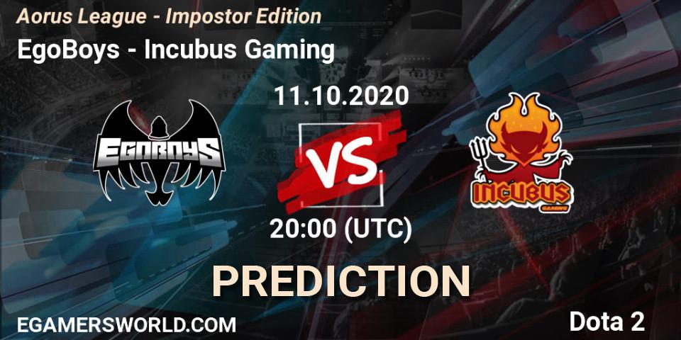 EgoBoys vs Incubus Gaming: Betting TIp, Match Prediction. 11.10.2020 at 20:01. Dota 2, Aorus League - Impostor Edition