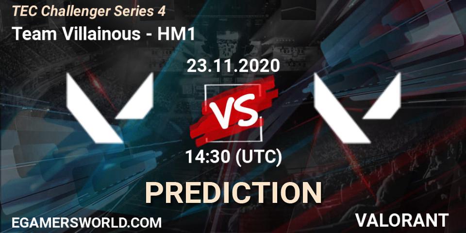 Team Villainous vs HM1: Betting TIp, Match Prediction. 23.11.2020 at 14:30. VALORANT, TEC Challenger Series 4