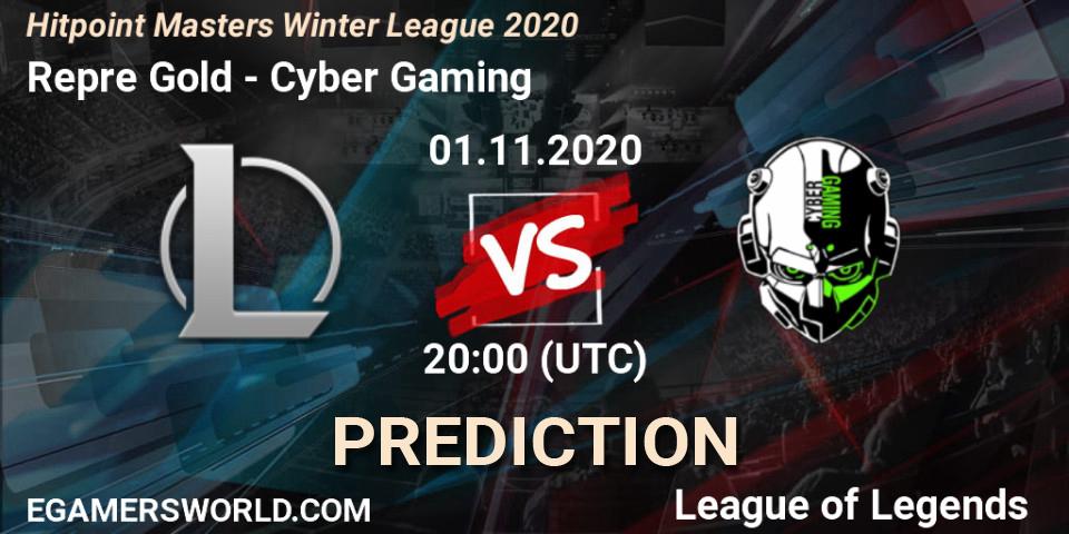 Repre Gold vs Cyber Gaming: Betting TIp, Match Prediction. 01.11.2020 at 20:00. LoL, Hitpoint Masters Winter League 2020