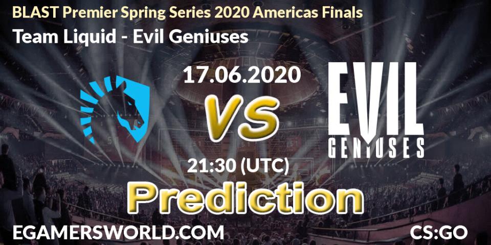 Team Liquid vs Evil Geniuses: Betting TIp, Match Prediction. 17.06.2020 at 21:30. Counter-Strike (CS2), BLAST Premier Spring Series 2020 Americas Finals