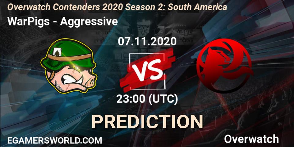 WarPigs vs Aggressive: Betting TIp, Match Prediction. 08.11.2020 at 01:30. Overwatch, Overwatch Contenders 2020 Season 2: South America