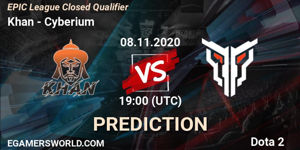 Khan vs Cyberium: Betting TIp, Match Prediction. 08.11.2020 at 18:09. Dota 2, EPIC League Closed Qualifier