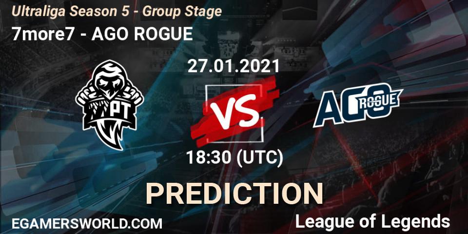 7more7 vs AGO ROGUE: Betting TIp, Match Prediction. 27.01.2021 at 18:30. LoL, Ultraliga Season 5 - Group Stage