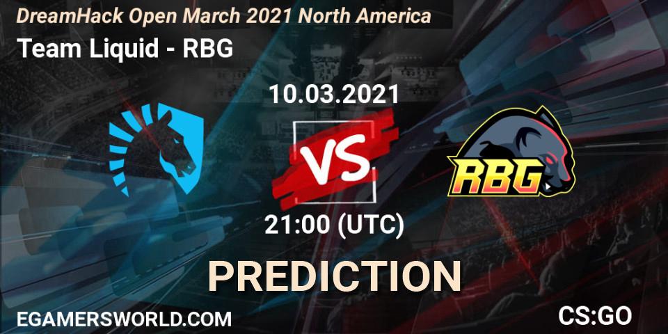 Team Liquid vs RBG: Betting TIp, Match Prediction. 10.03.2021 at 21:10. Counter-Strike (CS2), DreamHack Open March 2021 North America