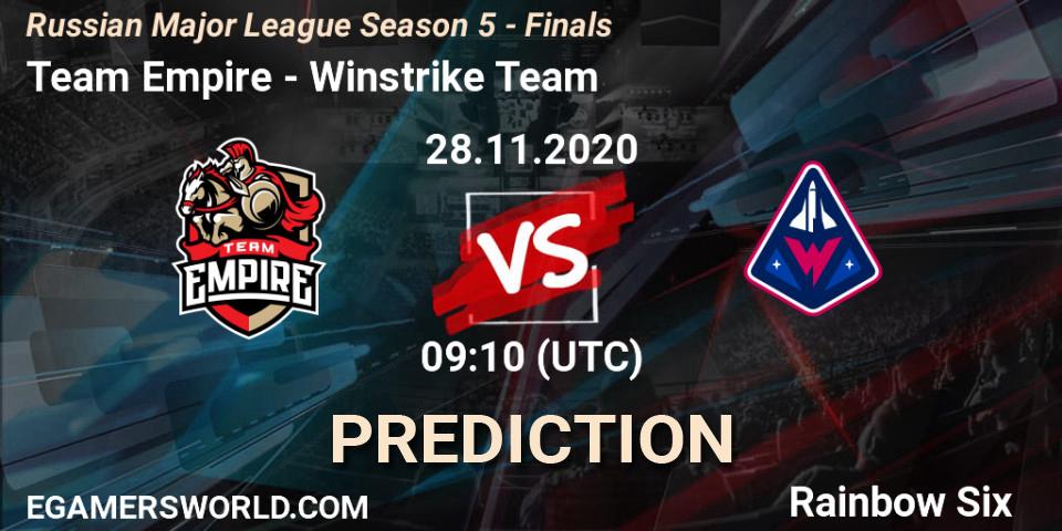 Team Empire vs Winstrike Team: Betting TIp, Match Prediction. 28.11.2020 at 09:10. Rainbow Six, Russian Major League Season 5 - Finals