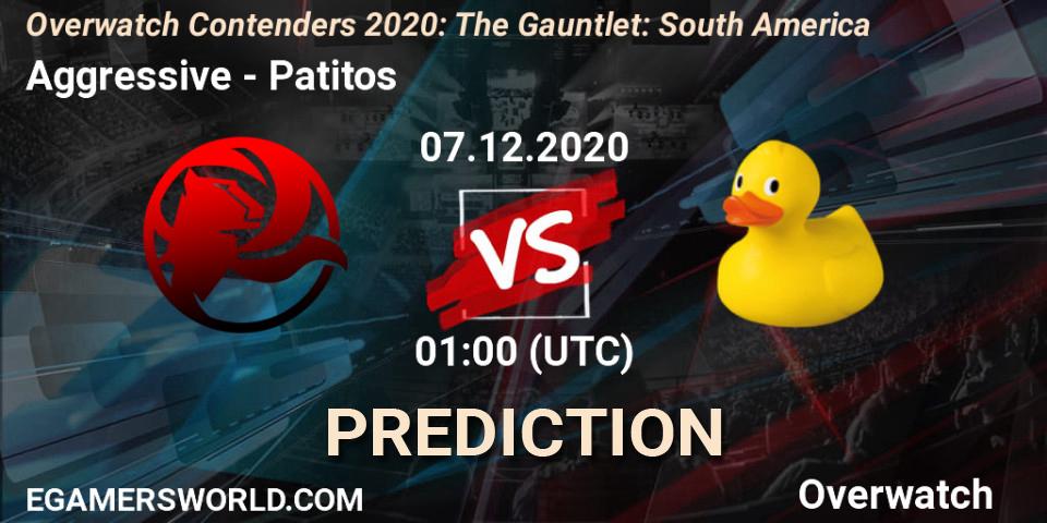 Aggressive vs Patitos: Betting TIp, Match Prediction. 07.12.2020 at 01:00. Overwatch, Overwatch Contenders 2020: The Gauntlet: South America