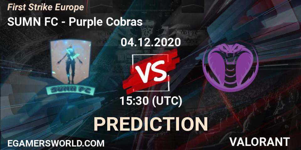 SUMN FC vs Purple Cobras: Betting TIp, Match Prediction. 04.12.2020 at 16:00. VALORANT, First Strike Europe