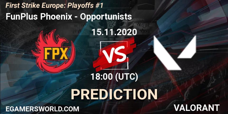 FunPlus Phoenix vs Opportunists: Betting TIp, Match Prediction. 15.11.2020 at 16:00. VALORANT, First Strike Europe: Playoffs #1