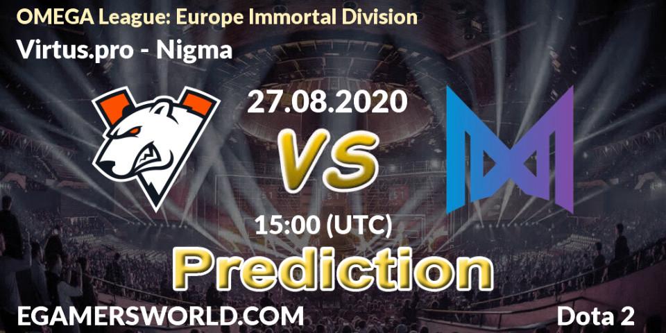 Virtus.pro vs Nigma: Betting TIp, Match Prediction. 27.08.20. Dota 2, OMEGA League: Europe Immortal Division