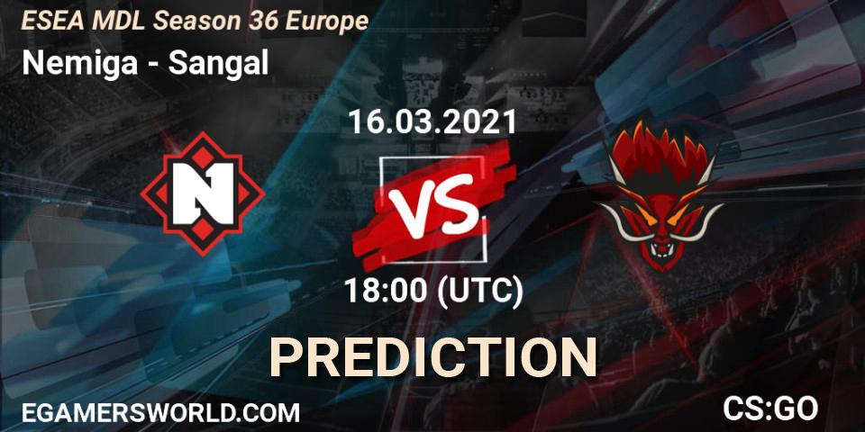 Nemiga vs Sangal: Betting TIp, Match Prediction. 16.03.2021 at 18:05. Counter-Strike (CS2), MDL ESEA Season 36: Europe - Premier division