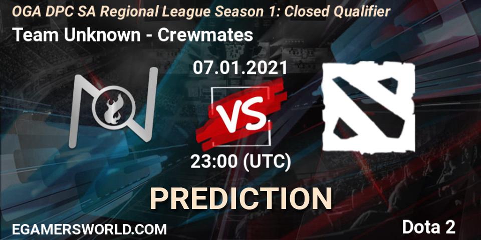 Team Unknown vs Crewmates: Betting TIp, Match Prediction. 07.01.2021 at 23:00. Dota 2, DPC 2021: Season 1 - South America Closed Qualifier