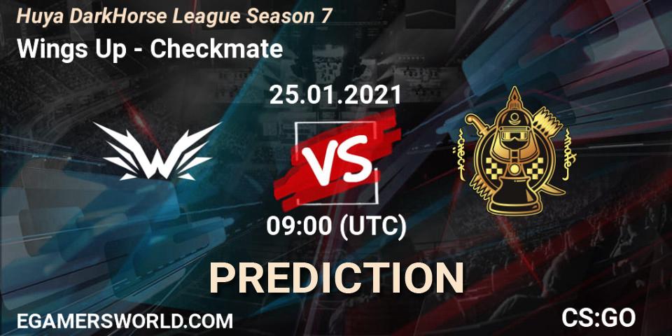 Wings Up vs Checkmate: Betting TIp, Match Prediction. 25.01.2021 at 09:00. Counter-Strike (CS2), Huya DarkHorse League Season 7