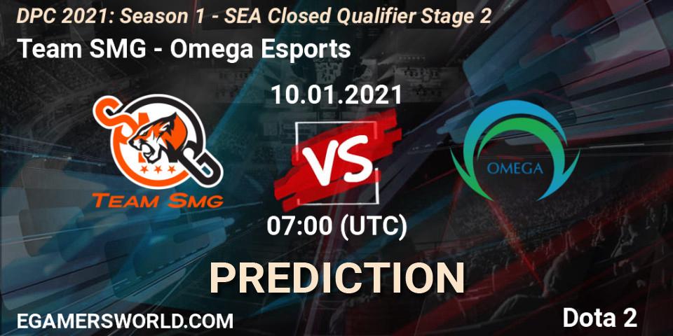 Team SMG vs Omega Esports: Betting TIp, Match Prediction. 10.01.2021 at 07:08. Dota 2, DPC 2021: Season 1 - SEA Closed Qualifier Stage 2