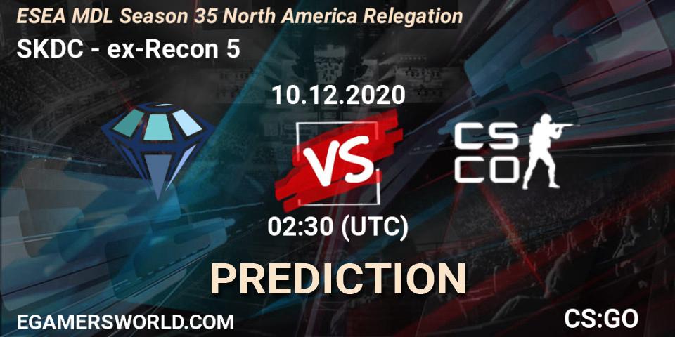 SKDC vs ex-Recon 5: Betting TIp, Match Prediction. 10.12.2020 at 02:30. Counter-Strike (CS2), ESEA MDL Season 35 North America Relegation