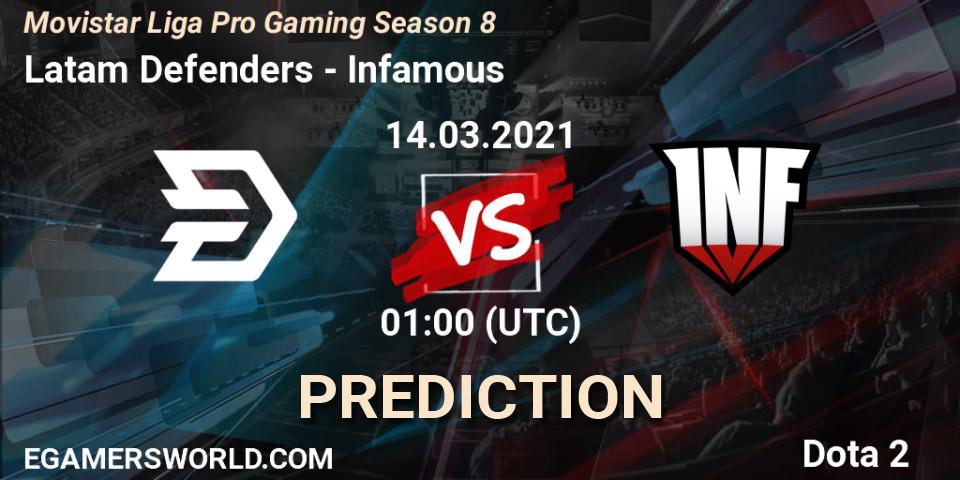 Latam Defenders vs Infamous: Betting TIp, Match Prediction. 15.03.2021 at 01:00. Dota 2, Movistar Liga Pro Gaming Season 8