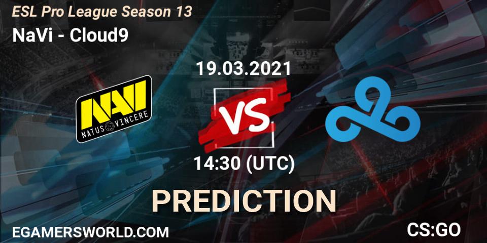 NaVi vs Cloud9: Betting TIp, Match Prediction. 19.03.2021 at 14:40. Counter-Strike (CS2), ESL Pro League Season 13