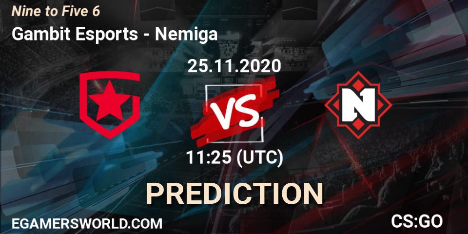 Gambit Esports vs Nemiga: Betting TIp, Match Prediction. 25.11.2020 at 11:25. Counter-Strike (CS2), Nine to Five 6