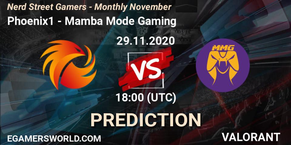 Phoenix1 vs Mamba Mode Gaming: Betting TIp, Match Prediction. 29.11.2020 at 18:00. VALORANT, Nerd Street Gamers - Monthly November