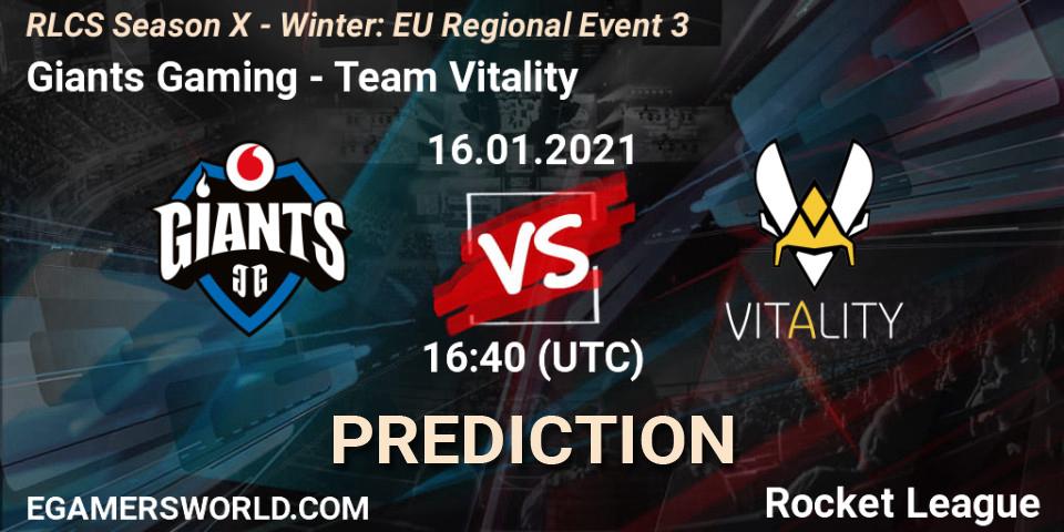 Giants Gaming vs Team Vitality: Betting TIp, Match Prediction. 16.01.2021 at 17:40. Rocket League, RLCS Season X - Winter: EU Regional Event 3