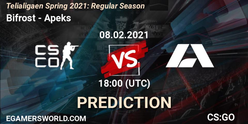 Bifrost vs Apeks: Betting TIp, Match Prediction. 08.02.2021 at 18:00. Counter-Strike (CS2), Telialigaen Spring 2021: Regular Season