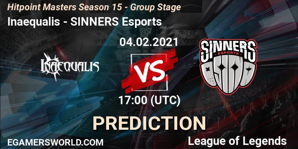 Inaequalis vs SINNERS Esports: Betting TIp, Match Prediction. 04.02.2021 at 17:00. LoL, Hitpoint Masters Season 15 - Group Stage