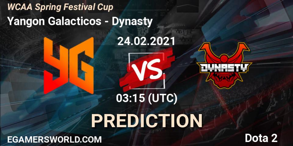 Yangon Galacticos vs Dynasty: Betting TIp, Match Prediction. 24.02.2021 at 03:28. Dota 2, WCAA Spring Festival Cup