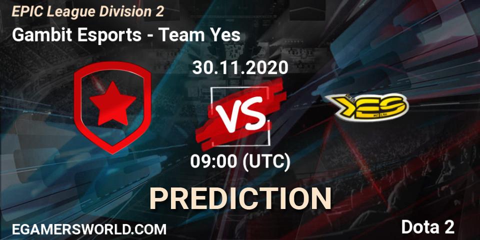 Gambit Esports vs Team Yes: Betting TIp, Match Prediction. 30.11.20. Dota 2, EPIC League Division 2