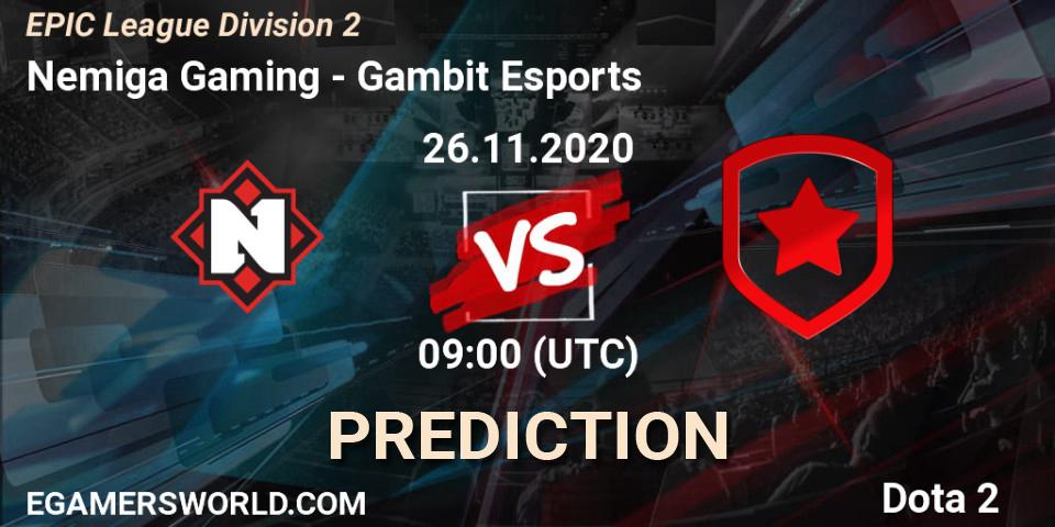Nemiga Gaming vs Gambit Esports: Betting TIp, Match Prediction. 26.11.20. Dota 2, EPIC League Division 2