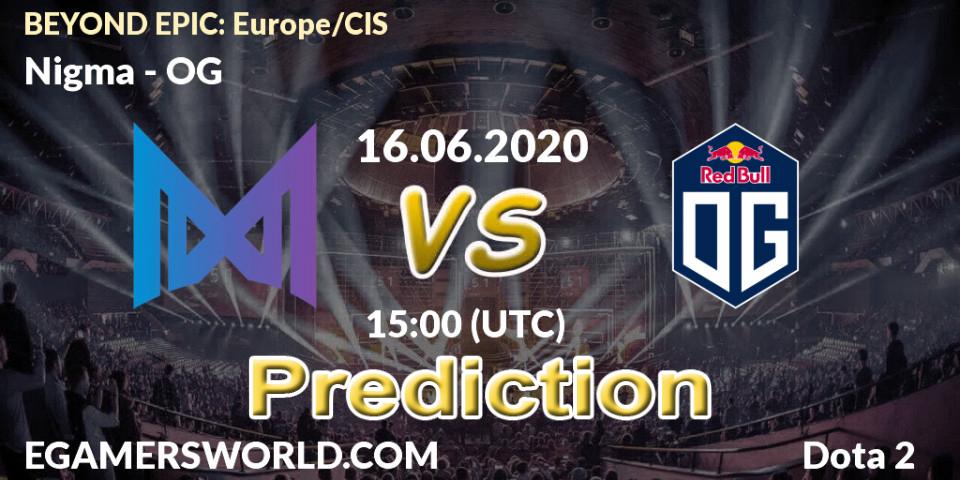 Nigma vs OG: Betting TIp, Match Prediction. 16.06.2020 at 15:00. Dota 2, BEYOND EPIC: Europe/CIS