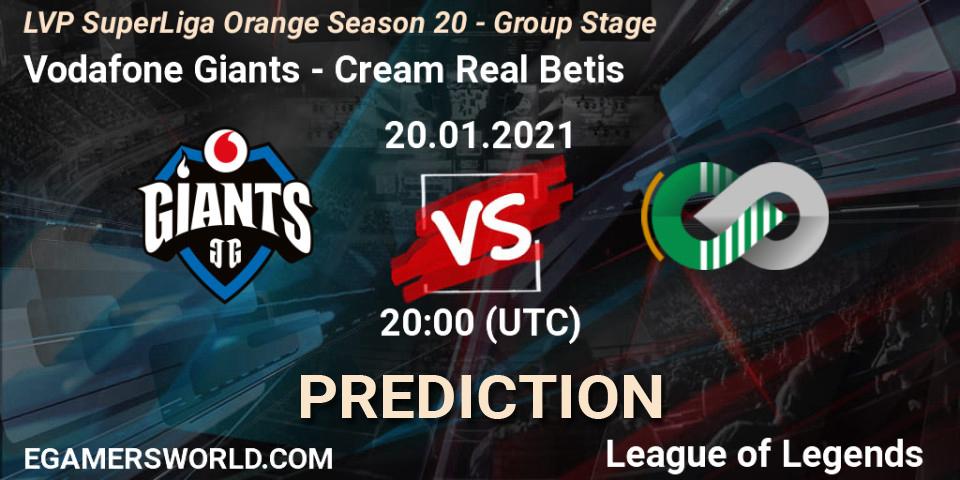 Vodafone Giants vs Cream Real Betis: Betting TIp, Match Prediction. 20.01.2021 at 20:00. LoL, LVP SuperLiga Orange Season 20 - Group Stage