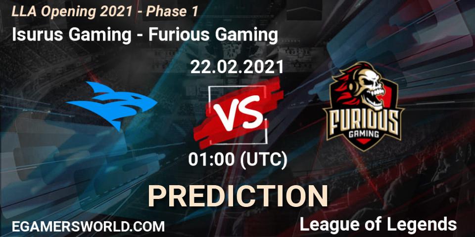 Isurus Gaming vs Furious Gaming: Betting TIp, Match Prediction. 22.02.21. LoL, LLA Opening 2021 - Phase 1