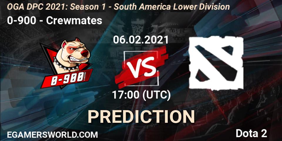 0-900 vs Crewmates: Betting TIp, Match Prediction. 06.02.21. Dota 2, OGA DPC 2021: Season 1 - South America Lower Division