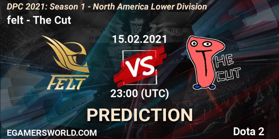felt vs The Cut: Betting TIp, Match Prediction. 15.02.2021 at 22:59. Dota 2, DPC 2021: Season 1 - North America Lower Division