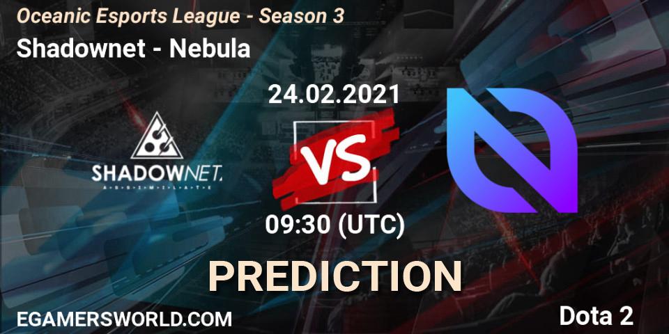Shadownet vs Nebula: Betting TIp, Match Prediction. 24.02.2021 at 09:31. Dota 2, Oceanic Esports League - Season 3