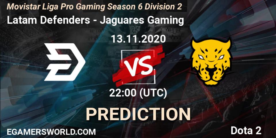 Latam Defenders vs Jaguares Gaming: Betting TIp, Match Prediction. 13.11.2020 at 21:31. Dota 2, Movistar Liga Pro Gaming Season 6 Division 2