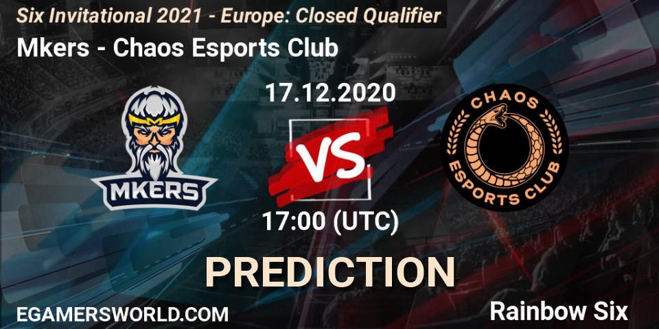 Mkers vs Chaos Esports Club: Betting TIp, Match Prediction. 17.12.20. Rainbow Six, Six Invitational 2021 - Europe: Closed Qualifier