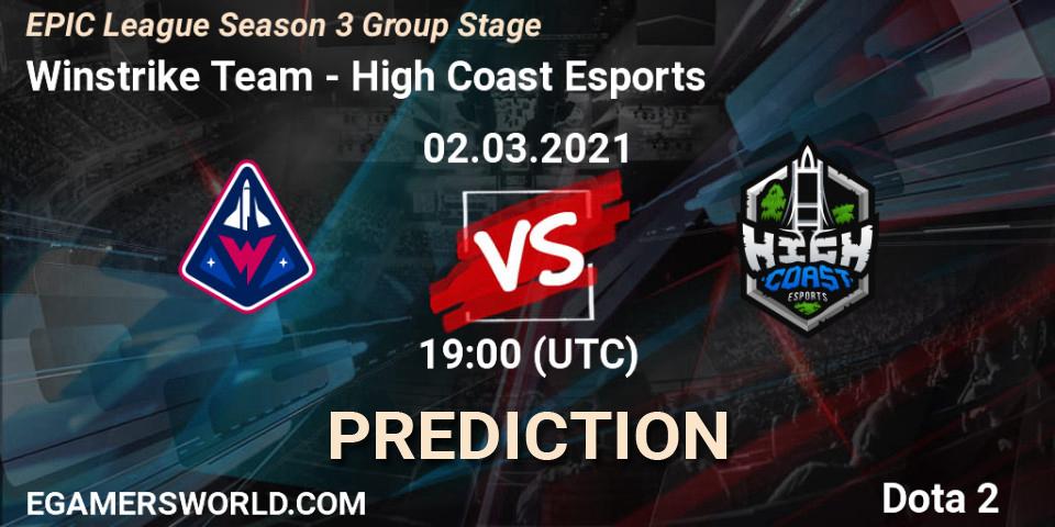 Winstrike Team vs High Coast Esports: Betting TIp, Match Prediction. 02.03.2021 at 19:35. Dota 2, EPIC League Season 3 Group Stage