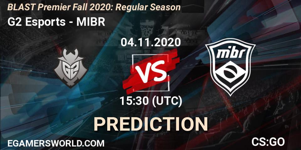 G2 Esports vs MIBR: Betting TIp, Match Prediction. 04.11.2020 at 15:30. Counter-Strike (CS2), BLAST Premier Fall 2020: Regular Season