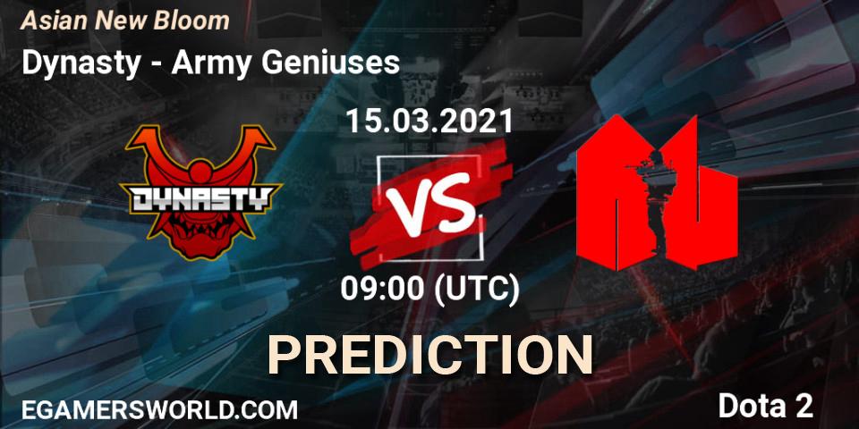 Dynasty vs Army Geniuses: Betting TIp, Match Prediction. 15.03.2021 at 09:35. Dota 2, Asian New Bloom