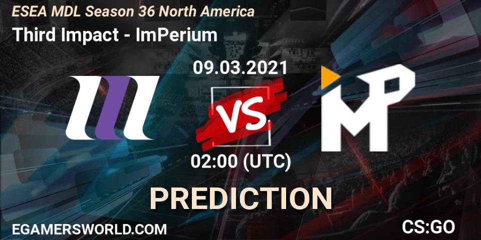 Third Impact vs ImPerium: Betting TIp, Match Prediction. 09.03.21. CS2 (CS:GO), MDL ESEA Season 36: North America - Premier Division