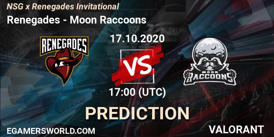Renegades vs Moon Raccoons: Betting TIp, Match Prediction. 17.10.2020 at 17:00. VALORANT, NSG x Renegades Invitational