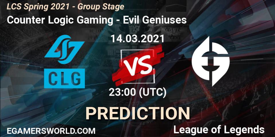 Counter Logic Gaming vs Evil Geniuses: Betting TIp, Match Prediction. 14.03.21. LoL, LCS Spring 2021 - Group Stage