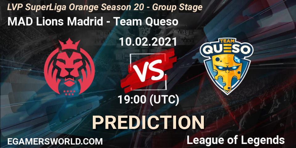 MAD Lions Madrid vs Team Queso: Betting TIp, Match Prediction. 10.02.2021 at 19:15. LoL, LVP SuperLiga Orange Season 20 - Group Stage
