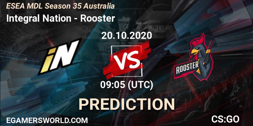 Integral Nation vs Rooster: Betting TIp, Match Prediction. 20.10.2020 at 09:05. Counter-Strike (CS2), ESEA MDL Season 35 Australia