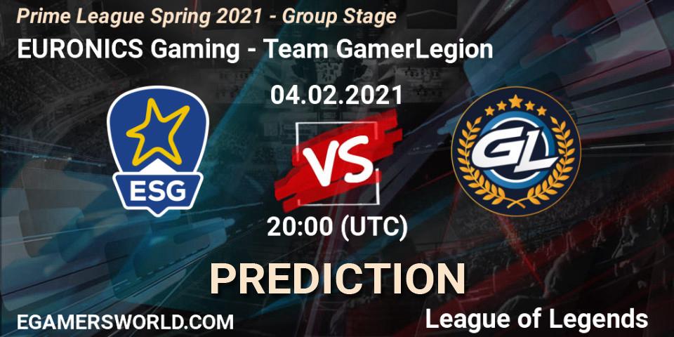 EURONICS Gaming vs Team GamerLegion: Betting TIp, Match Prediction. 04.02.21. LoL, Prime League Spring 2021 - Group Stage