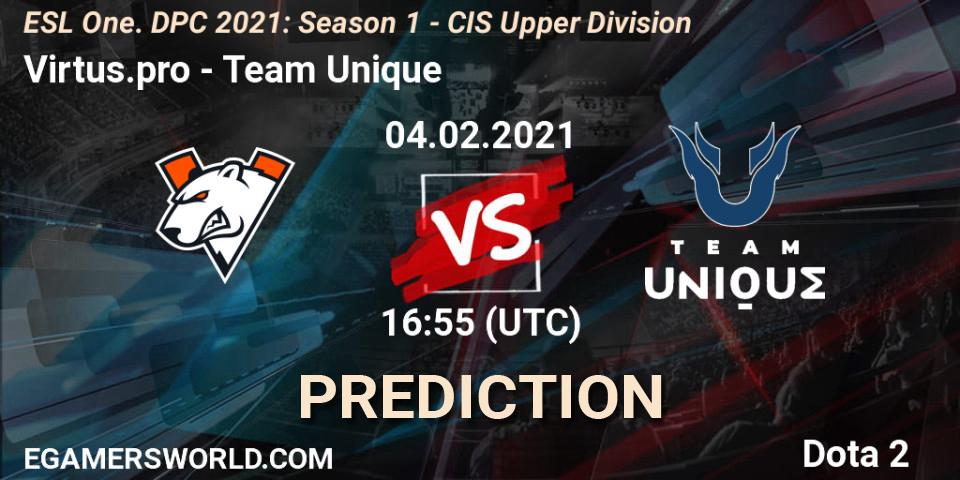 Virtus.pro vs Team Unique: Betting TIp, Match Prediction. 04.02.2021 at 17:41. Dota 2, ESL One. DPC 2021: Season 1 - CIS Upper Division