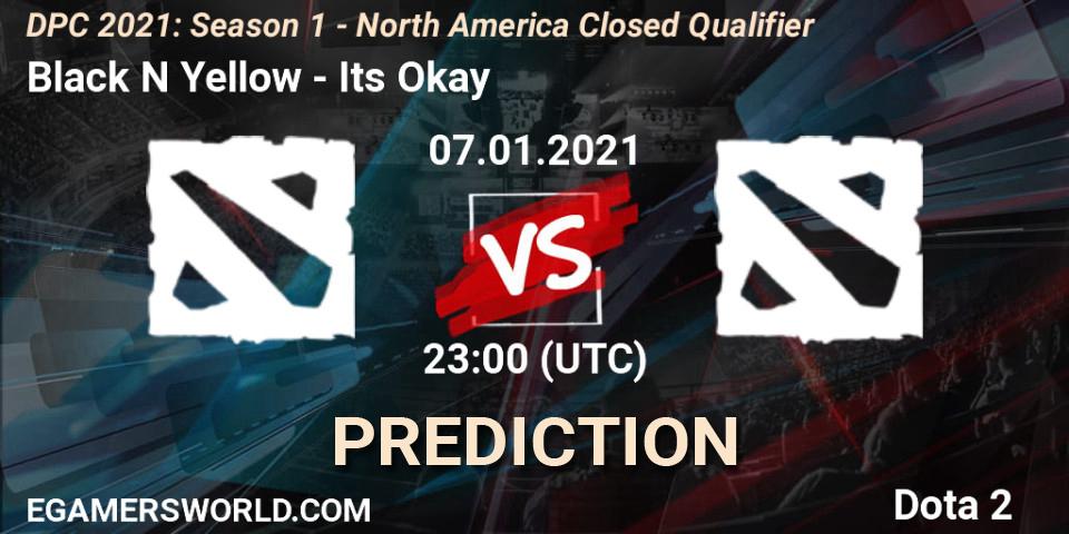 Black N Yellow vs Its Okay: Betting TIp, Match Prediction. 07.01.2021 at 23:04. Dota 2, DPC 2021: Season 1 - North America Closed Qualifier