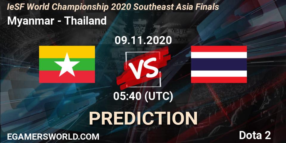 Myanmar vs Thailand: Betting TIp, Match Prediction. 09.11.2020 at 05:40. Dota 2, IeSF World Championship 2020 Southeast Asia Finals